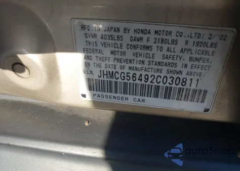 2002 Honda Accord 2.3 Lx from USA, damaged, VIN JHMCG56492C030811